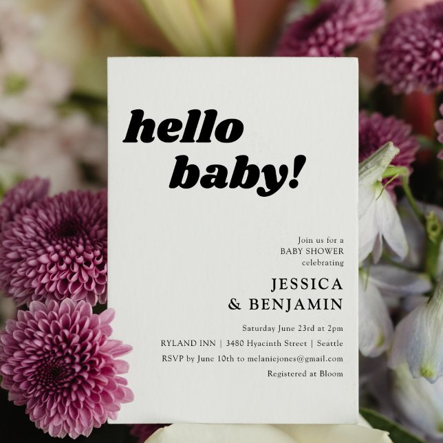 Cute Simple White Background Hello Baby Shower Invitation (Creator Uploaded)