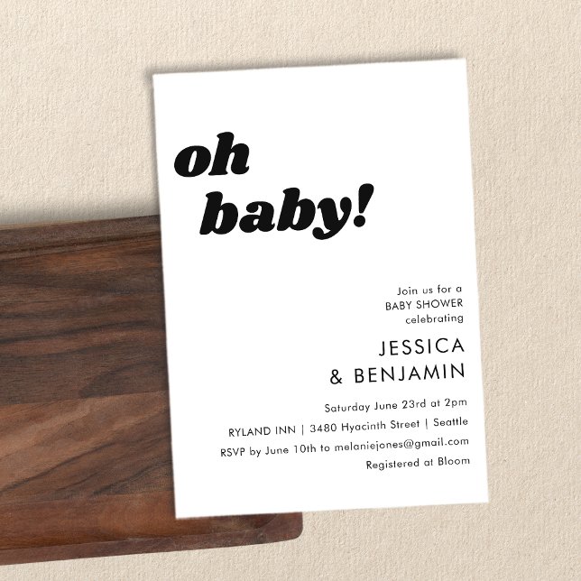 Cute Simple White Background Modern Oh Baby Shower Invitation (Creator Uploaded)