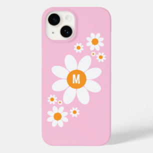Cute Simple White Daisy Design Soft Pink Initial Case-Mate iPhone 14 Case