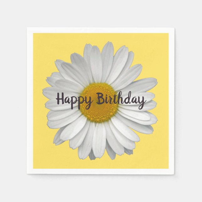 Cute Simple White Daisy Flower on Yellow Napkin (Front)