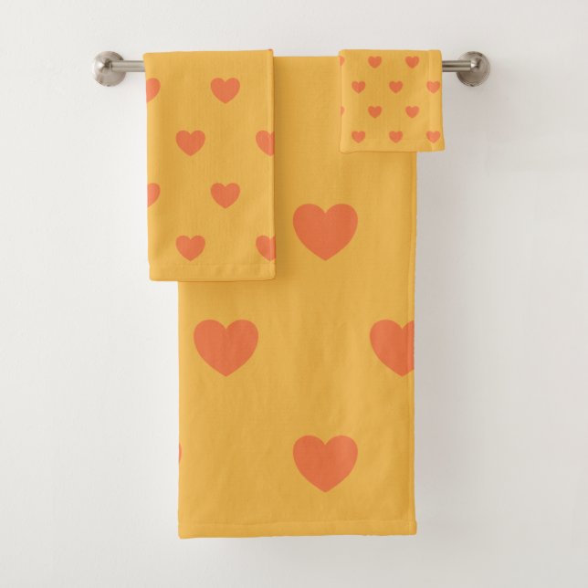 Cute Simple Yellow and Orange Heart Pattern Bath Towel Set (Insitu)