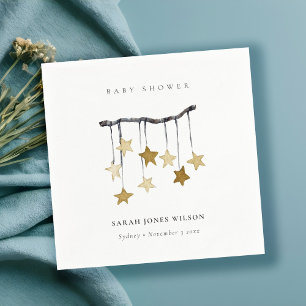 Cute Simple Yellow Neutral Star Mobile Baby Shower Napkin