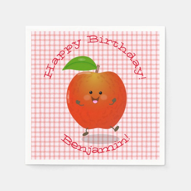 Cute singing apple kawaii cartoon illustration napkin (Front)