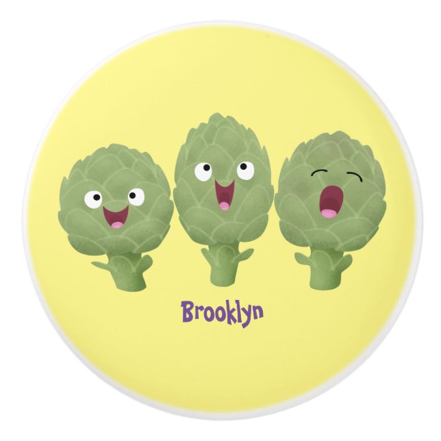 Cute singing artichokes vegetable cartoon  ceramic knob (Front)