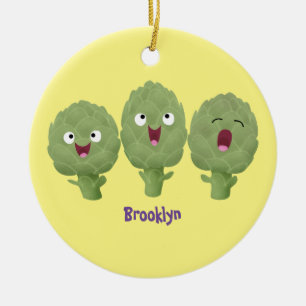Cute singing artichokes vegetable cartoon ceramic ornament