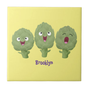 Cute singing artichokes vegetable cartoon ceramic tile