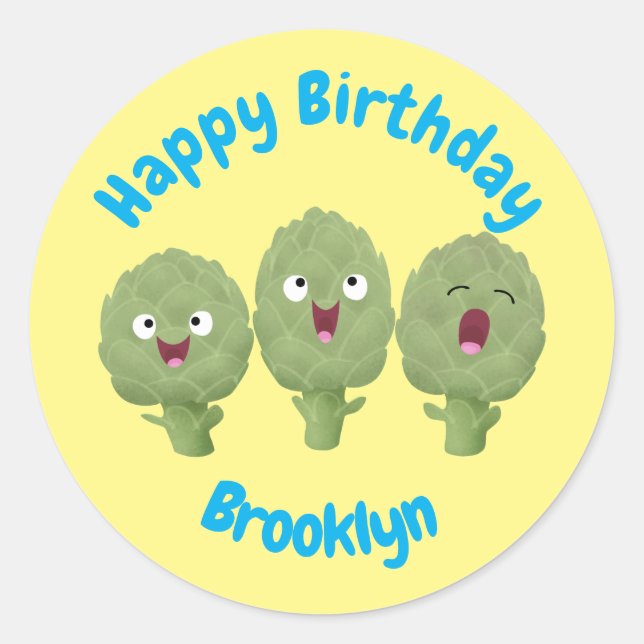 Cute singing artichokes vegetable cartoon classic  classic round sticker (Front)