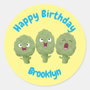 Cute singing artichokes vegetable cartoon classic  round sticker
