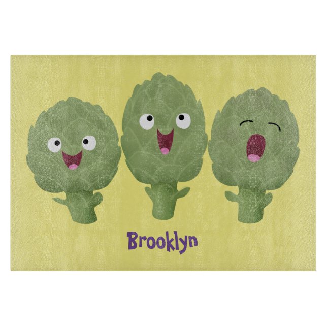 Cute singing artichokes vegetable cartoon cutting board (Front)