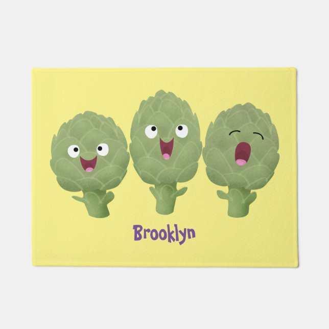 Cute singing artichokes vegetable cartoon doormat (Front)