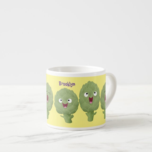 Cute singing artichokes vegetable cartoon espresso cup (Front Right)