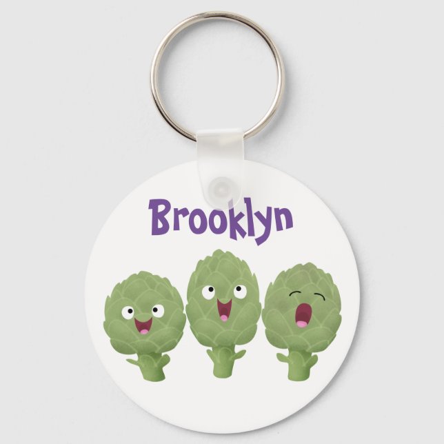 Cute singing artichokes vegetable cartoon key ring (Front)