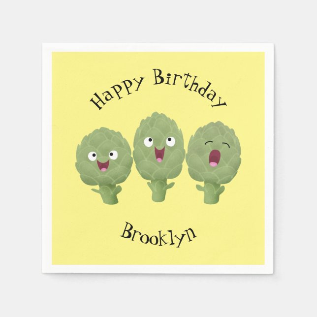 Cute singing artichokes vegetable cartoon napkin (Front)
