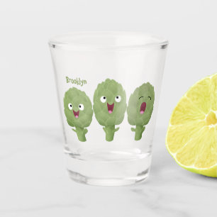 Cute singing artichokes vegetable cartoon shot glass