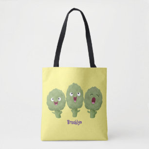 Cute singing artichokes vegetable cartoon tote bag