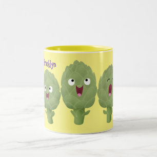Cute singing artichokes vegetable cartoon  Two-Tone coffee mug