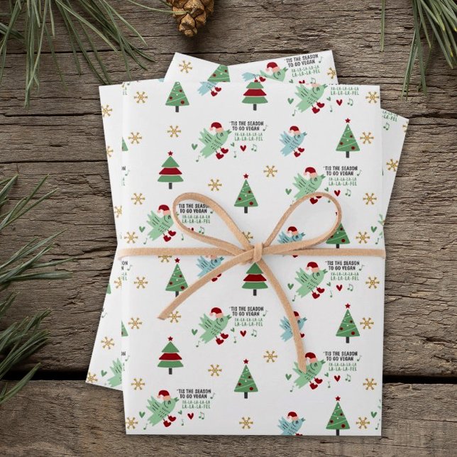Cute Singing Bird, Green and Red Go Vegan  Wrapping Paper Sheet (Creator Uploaded)