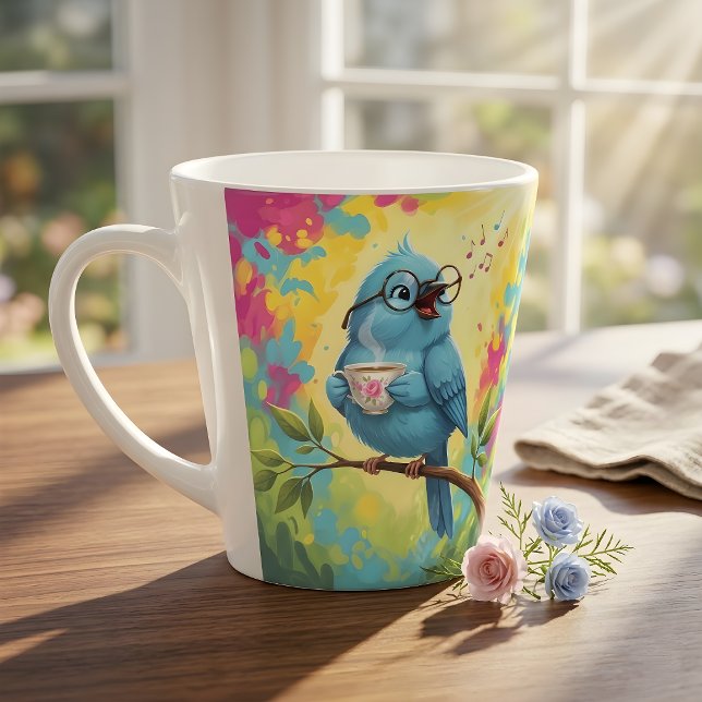   Cute Singing Blue Bird Latte Mug (Creator Uploaded)