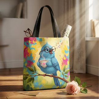 Cute Singing Blue Bird Stylish Tote | Cute Coffee Bag