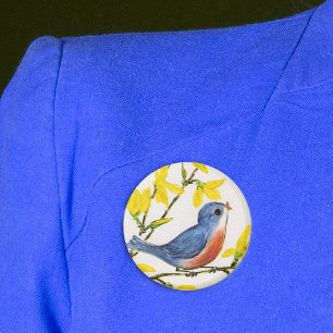 Cute Singing Blue Bird Tree 6 Cm Round Badge