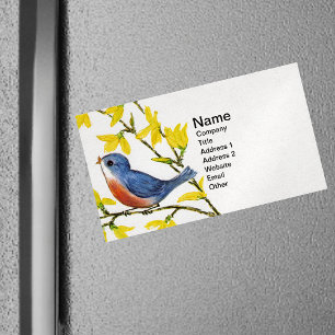 Cute Singing Blue Bird Tree Branch Magnetic Business Card
