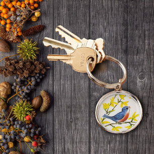 Cute Singing Blue Bird Tree Key Ring