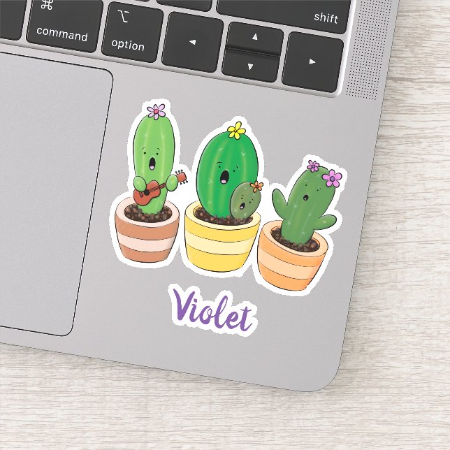 Cute singing cactus trio cartoon illustration (Detail)