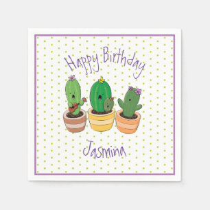 Cute singing cactus trio cartoon illustration napkin