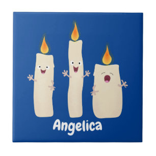 Cute singing candle trio cartoon ceramic tile