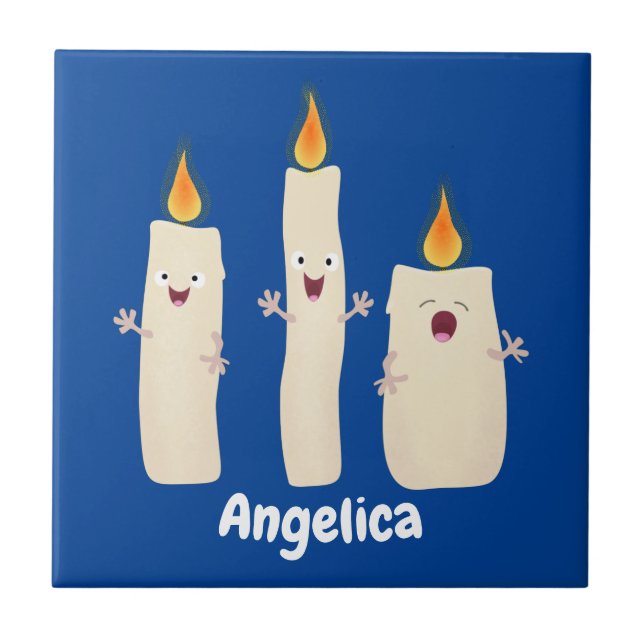 Cute singing candle trio cartoon ceramic tile (Front)