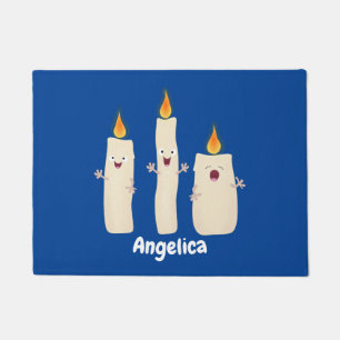 Cute singing candle trio cartoon doormat
