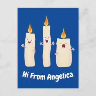Cute singing candle trio cartoon postcard