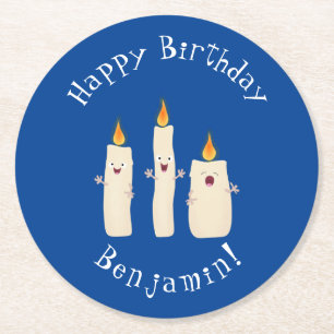 Cute singing candle trio cartoon round paper coaster