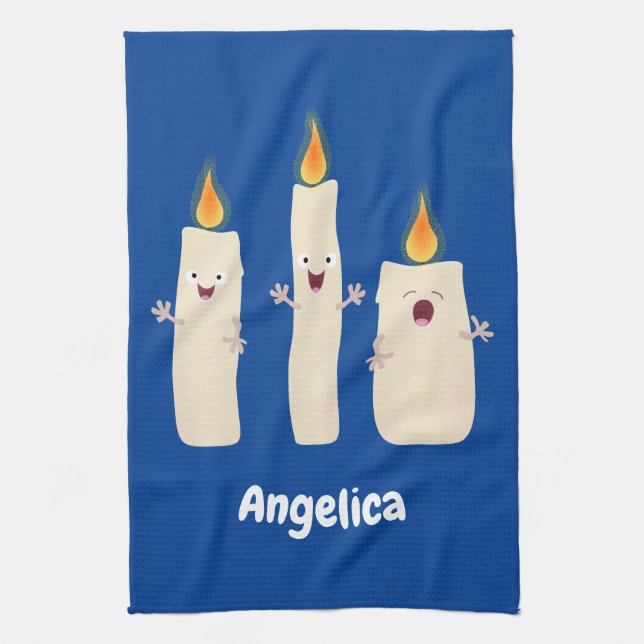 Cute singing candle trio cartoon tea towel (Vertical)