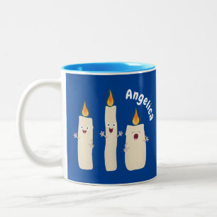 Cute singing candle trio cartoon Two-Tone coffee mug