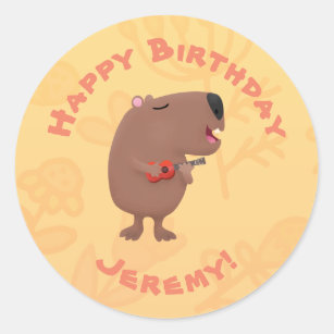 Cute singing capybara personalised birthday classic round sticker