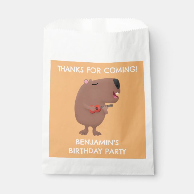 Cute singing capybara personalised birthday favour bag (Front)