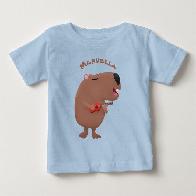Cute singing capybara ukulele cartoon illustration baby T-Shirt (Front)