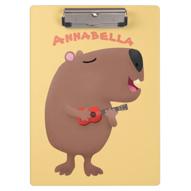 Cute singing capybara ukulele cartoon illustration clipboard (Front)