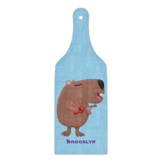 Cute singing capybara ukulele cartoon illustration cutting board (Front)
