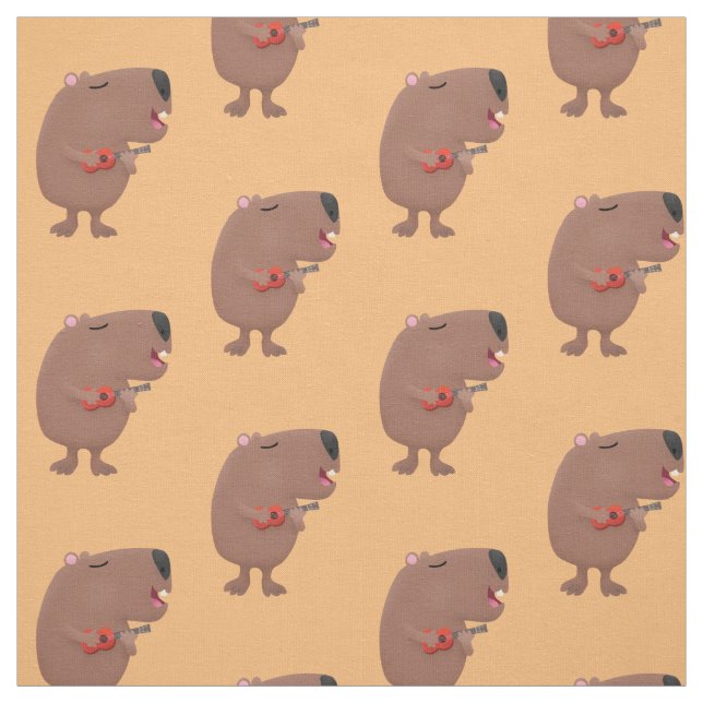 Cute singing capybara ukulele cartoon illustration fabric (Swatch)