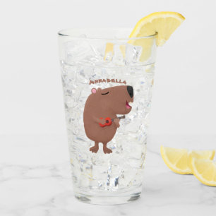 Cute singing capybara ukulele cartoon illustration glass