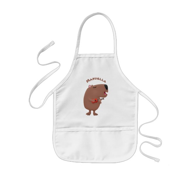 Cute singing capybara ukulele cartoon illustration kids apron (Front)