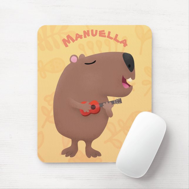 Cute singing capybara ukulele cartoon illustration mouse pad (With Mouse)