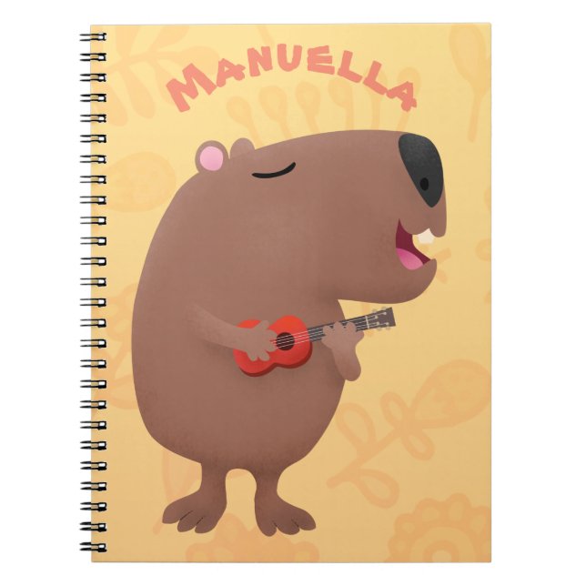 Cute singing capybara ukulele cartoon illustration notebook (Front)