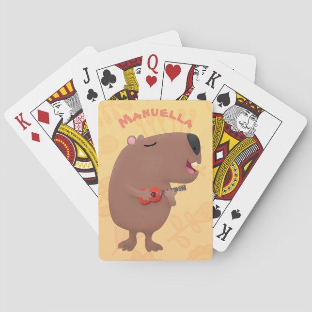 Cute singing capybara ukulele cartoon illustration playing cards (Back)