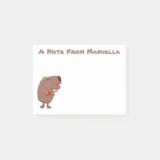 Cute singing capybara ukulele cartoon illustration post-it notes (Front)