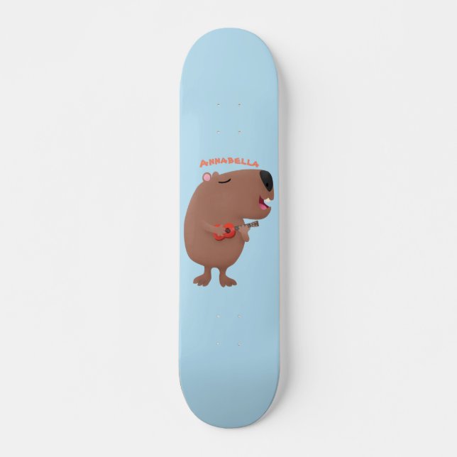 Cute singing capybara ukulele cartoon illustration skateboard (Front)