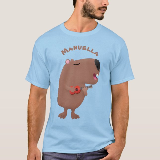 Cute singing capybara ukulele cartoon illustration T-Shirt (Front)