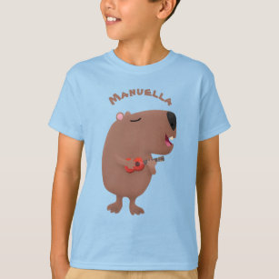 Cute singing capybara ukulele cartoon illustration T-Shirt